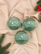 Ёлочные игрушки «Эйдонс», шары новогодние, набор d=8 см, 3 шт., зелёный - Фото 4