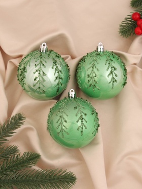 Ёлочные игрушки «Хайдвин», шары новогодние, d=8 см, набор 3 шт., холодок, зелёный