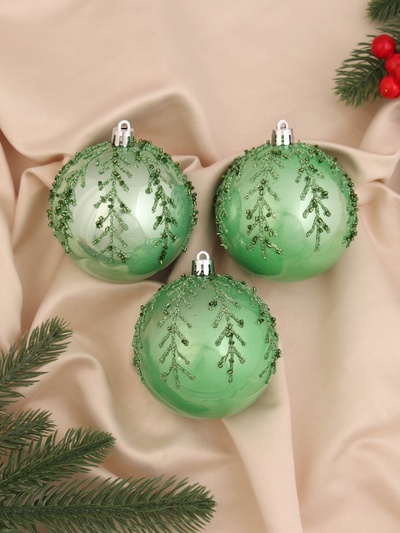 Ёлочные игрушки «Хайдвин», шары новогодние, d=8 см, набор 3 шт., холодок, зелёный