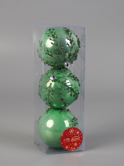 Ёлочные игрушки «Хайдвин», шары новогодние, d=8 см, набор 3 шт., холодок, зелёный
