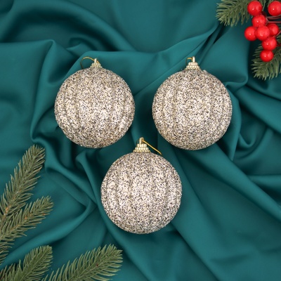 Ёлочные игрушки «Элаесс», шары новогодние, d=8 см, набор 3 шт., серебро