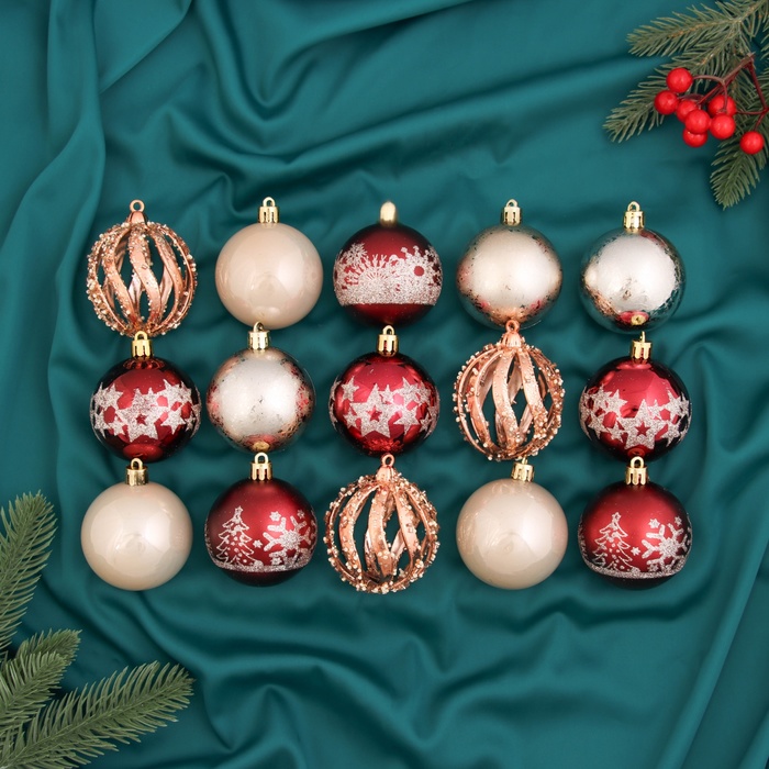 Ёлочные игрушки «Эйвери», шары новогодние, d=6 см, набор 15 шт., МИКС - Фото 1