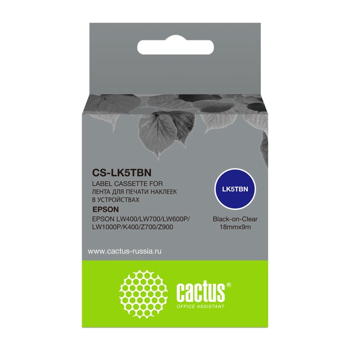 Картридж ленточный Cactus CS-LK5TBN, чёрный, для Epson LW400/LW700/LW600P/LW1000P/K400/Z700/Z