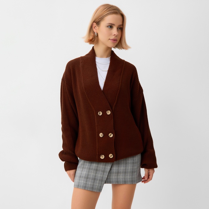 Кардиган на пуговицах женский MINAKU: Casual Collection, шоколад, размер 50 - Фото 1