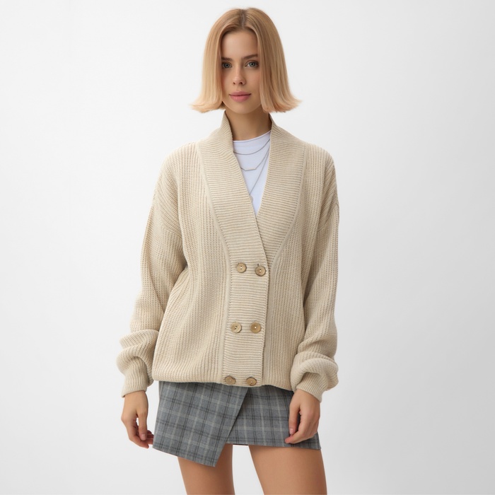 Кардиган на пуговицах женский MINAKU: Casual Collection, бежевый, размер 50