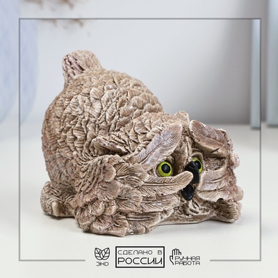 Фигурка гипс «Сова подглядывает», бежевая, 8×8.5×7 см