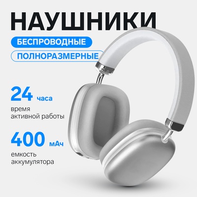 УЦЕНКА Наушники беспроводные RX-8 полноразмерные, микрофон, BT5.3, AUX, 400 мАч, серебристые