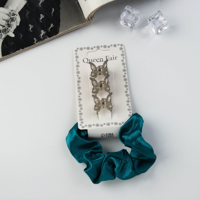 Набор для волос «Джеси», резинка 7 см, 3 крабика 2 см, зелёный