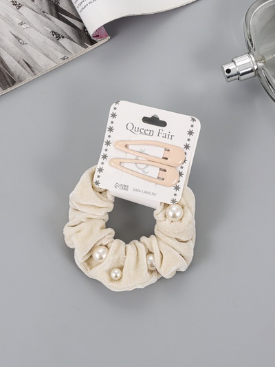 Набор для волос «Глория грация», резинка 7 см, 2 заколки 5 см, бежевый