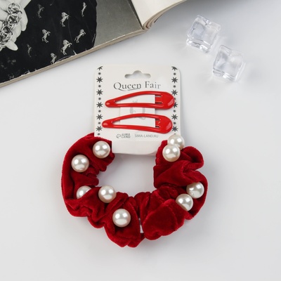Набор для волос QF «Глория грация», резинка 7 см, 2 заколки 5 см, красный