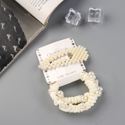 Набор для волос «Касандра», 2 резинки 5 см, заколка 7 см, молочный