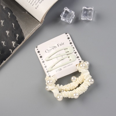 Набор для волос «Глория шик», 2 резинки 5 см, 2 заколки 5 см, молочный