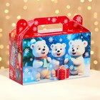 Подарочная коробка Новогодняя Подарочек малый "Милые мишки" с анимацией 17,5 х 7 х 10,5 см. - Фото 1