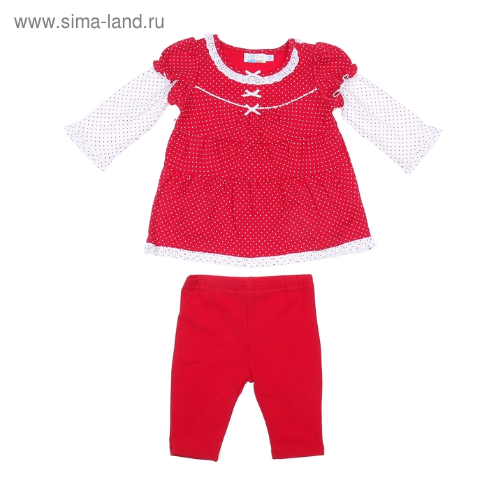 Комплект для девочки: кофта в мелкий горошек, штанишки, рост 62-68 см (3-6 мес.), цвет красный 9122NC0362 - Фото 1