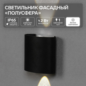 Светильник фасадный «Полусфера», FSD-074, 2 Вт, 4000К, 1 луч, IP65, 220 В, пластик, черный   1008420