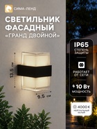 Светильник фасадный «Гранд двойной», 10 Вт, 4000К, IP65, 220 В, пластиковый корпус, чёрный, свечение нейтрально-белое - Фото 1