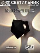 Светильник фасадный «Искра», 5 Вт, 3000К, 5 лучей, IP65, 220 В, пластиковый корпус, чёрный, свечение тёплое белое - Фото 1