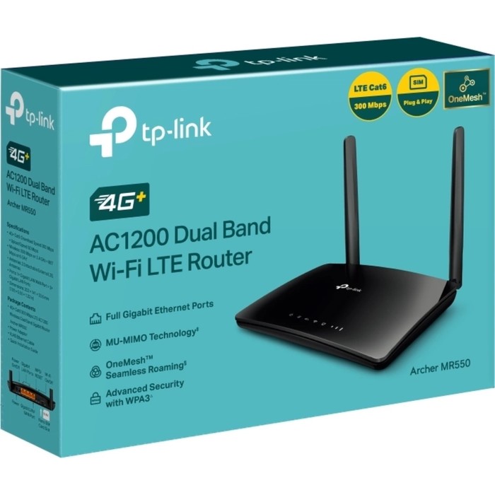 Роутер беспроводной TP-Link Archer MR550 AC1200 10/100/1000BASE-TX/4G cat.6 черный - фото 51637682