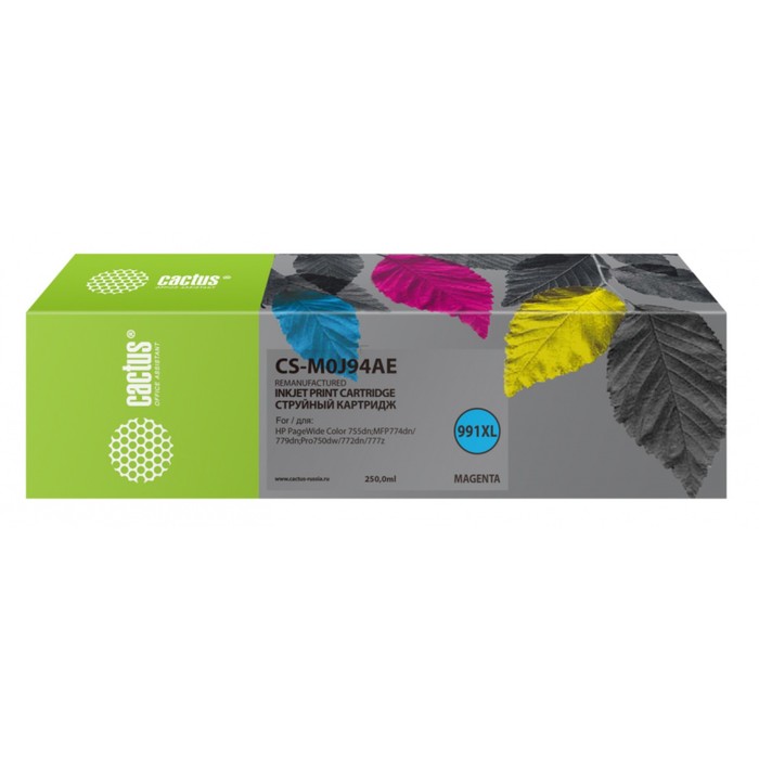 Картридж струйный Cactus CS-M0J94AE 991XL, пурпурный, 250 мл, для HP PageWide Pro 755dn/MFP 774dn/779dn
