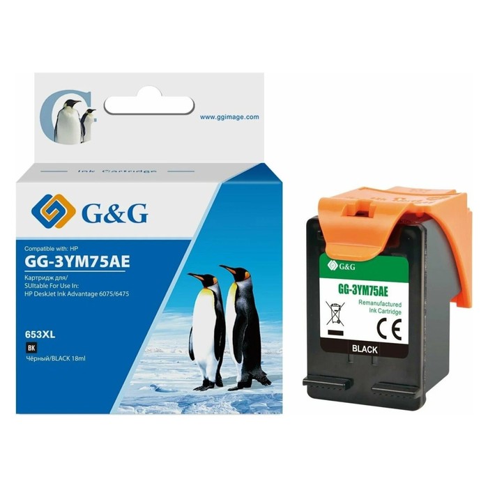 Картридж струйный G&G GG-3YM75AE 653 черный (6мл) для HP DeskJet Plus Ink Advantage 6075/64   107410 - Фото 1