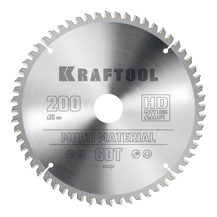 Диск пильный KRAFTOOL Multi Material, 200 х 30 мм, по алюминию, 60 зубьев - Фото 1