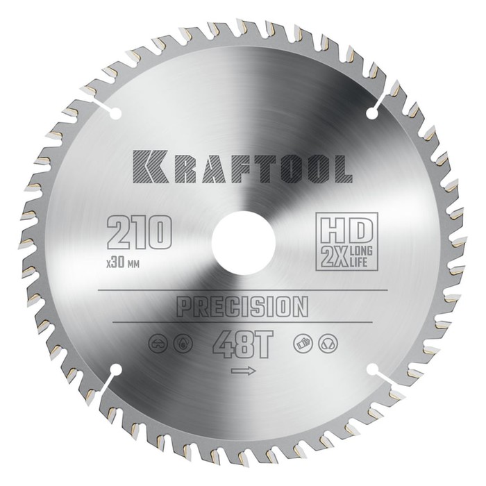 Диск пильный KRAFTOOL Precision, 210 х 30 мм, по дереву, 48 зубьев - Фото 1