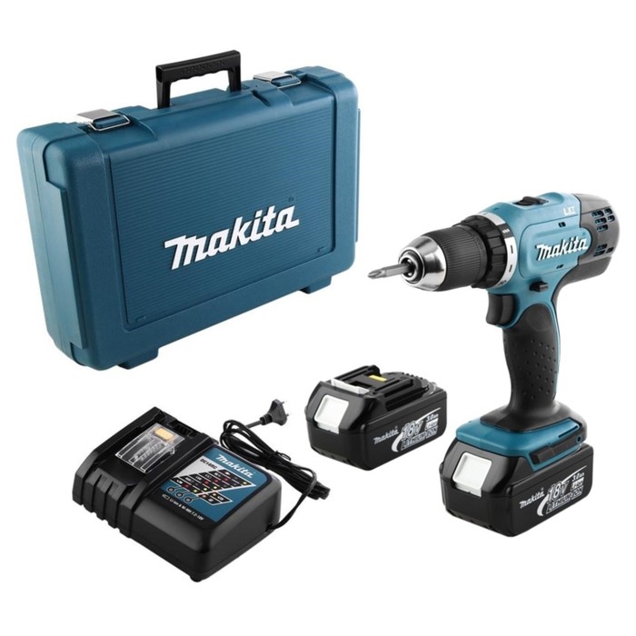 Дрель-шуруповерт Makita DDF453RFE, 18 В, 2х3 Ач, БЗП 13 мм, 400/1300 об/мин, 42/27 Нм