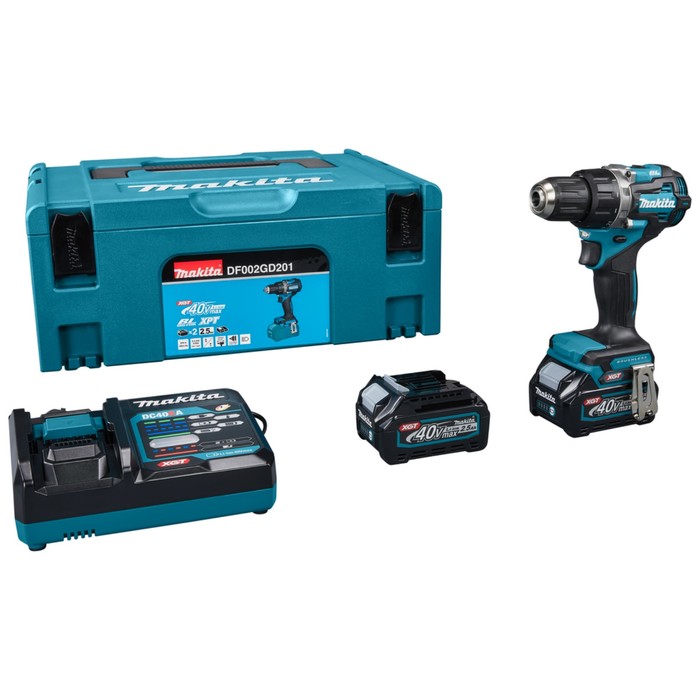 Дрель-шуруповерт Makita DF002GD201, 40 В, 2х2.5 Ач, 2200 об/мин, 65/30 Нм, кейс