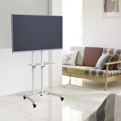 Стойка для телевизора Cactus CS-ST04, напольная, мобильная, 37-70", белая, до 68 кг