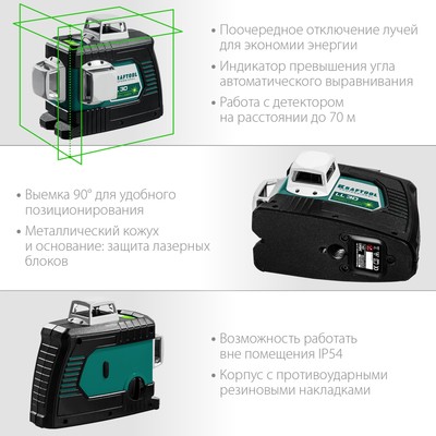 Нивелир лазерный Kraftool LL 3d=34641, 3 луча, 20/70 м, ± 4°, ± 0.2 мм/м, 5/8"