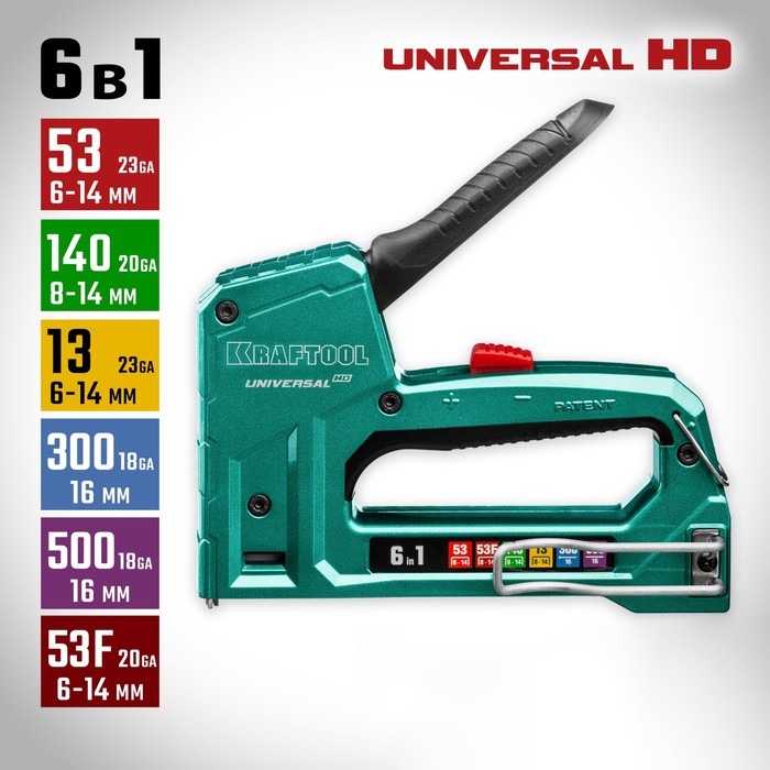 Степлер алюминиевый Kraftool Universal-HD 3188, тип скоб 53/140/13/300/500/53F, 6 - 14 мм - Фото 1