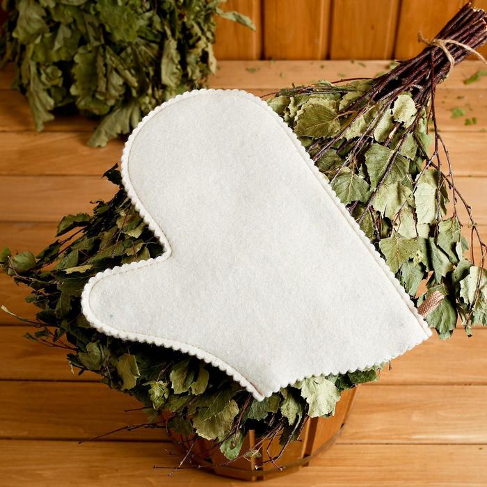 Рукавица для бани белая - Фото 1