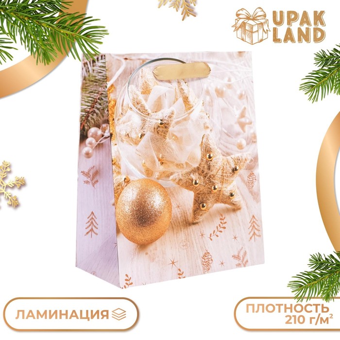 

Новый год. Пакет подарочный, ламинированный,"Золото",18 х 23 х 10 см.