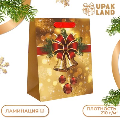 Пакет подарочный новогодний ламинированный «Бантик»,18×23×10 см
