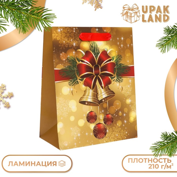 Пакет подарочный новогодний ламинированный «Бантик»,18×23×10 см - Фото 1