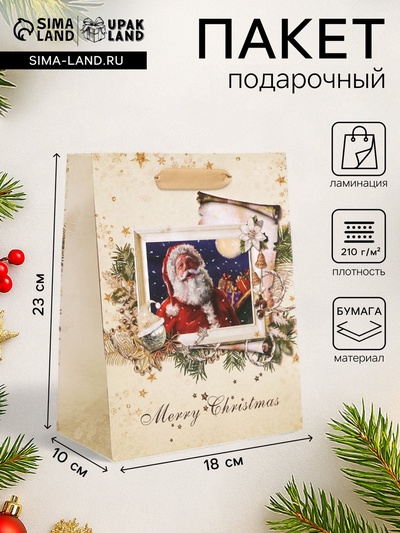 Пакет подарочный новогодний ламинированный «Открытка»,18×23×10 см