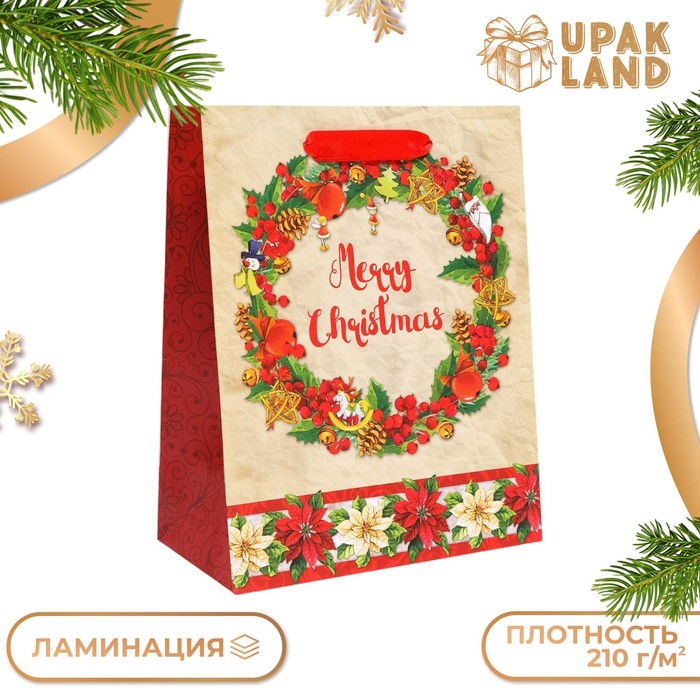 Пакет подарочный новогодний ламинированный «Венок»,18×23×10 см - Фото 1