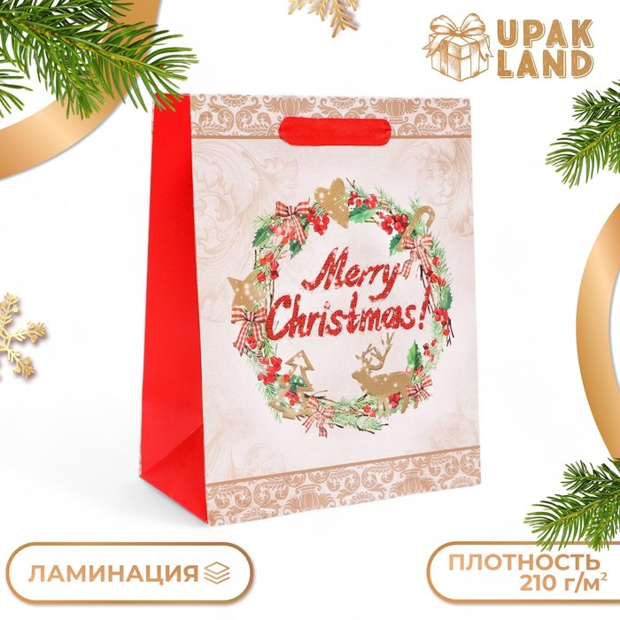 Пакет подарочный ламинированный новогодний "Merry Christmas",18 х 23 х 10 см - Фото 1