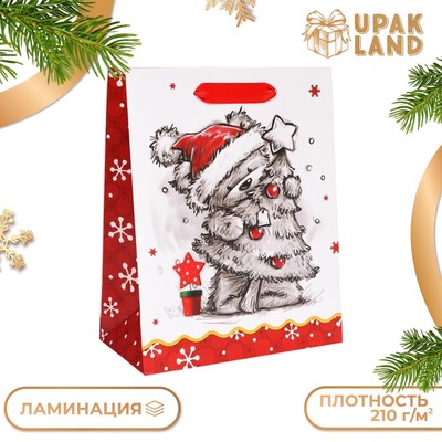Пакет подарочный новогодний ламинированный «Обнимашки»,18×23×10 см