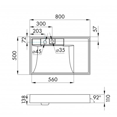 Раковина мраморная Aquaton Рейн, 80 см, цвет графит