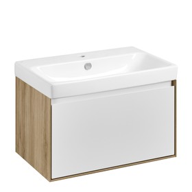 Тумба Aquaton Либерти под раковину Элина 70, 1 ящик, цвет дуб эльвезия, белый глянец