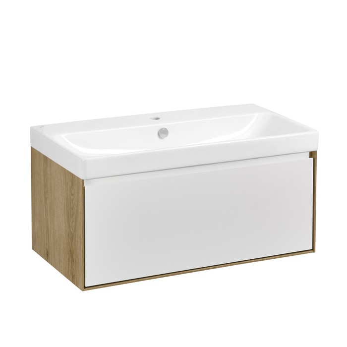 Тумба Aquaton Либерти под раковину Элина 90, 1 ящик, цвет дуб эльвезия, белый глянец