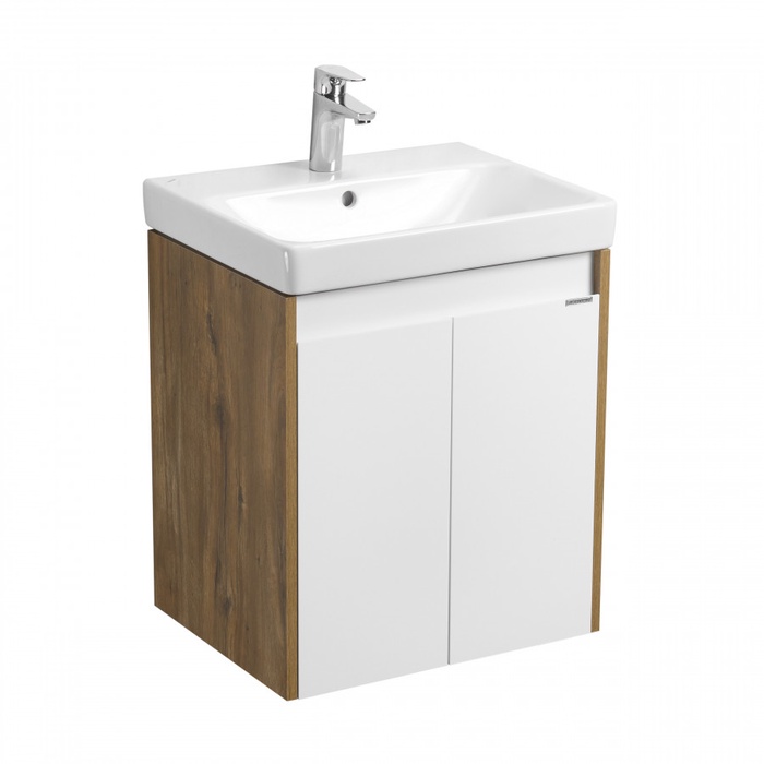Тумба Aquaton «Сканди» Doors 55, под раковину «Адриана 55», 480×427×591 мм, цвет белый глянец/дуб рустикальный