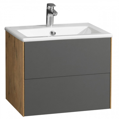 Тумба подвесная Aquaton «Сохо», под раковину «Элина 60», 588×455×482 мм, цвет дуб веллингтон/графит софт