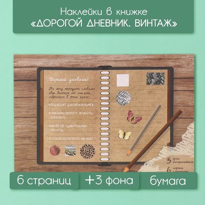 Наклейки в книжке «Дорогой дневник. Винтаж», 3 фона, 20.7×14.2 см