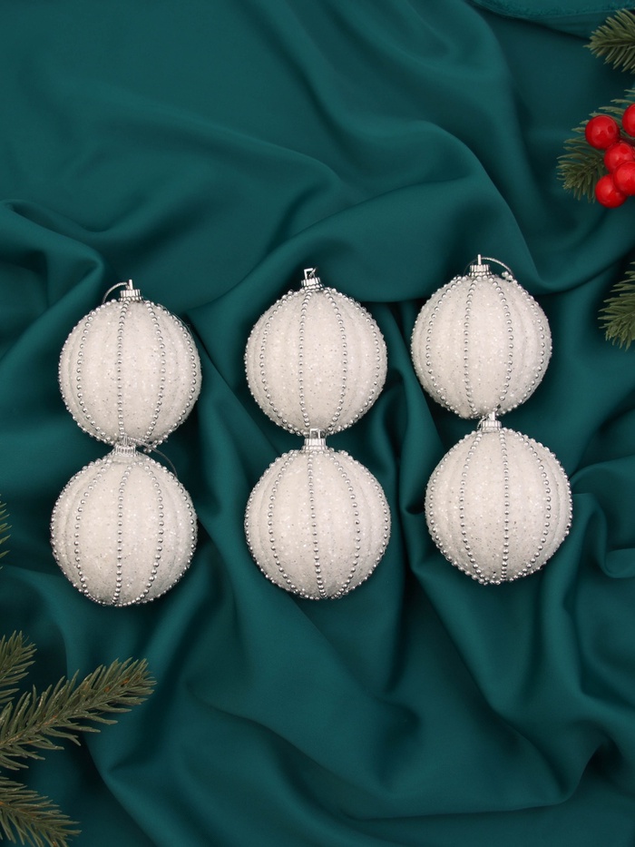 Ёлочные игрушки «Брэм», шары новогодние, d=6 см, набор 6 шт., белый - Фото 1