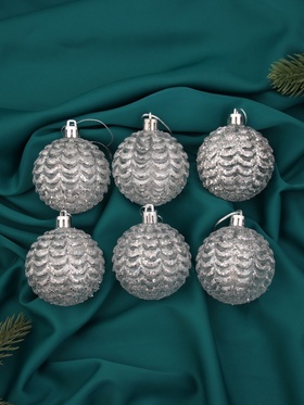 Ёлочные игрушки «Гелио», шары новогодние, d=6 см, набор 6 шт., прозрачно-серебристый