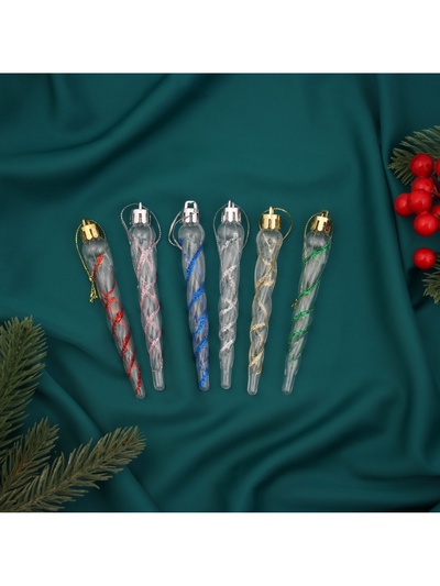 Ёлочная игрушка "Сосулька Космин" (набор 6 шт) 11,5х1 см, прозрачный МИКС