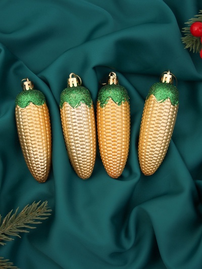 Ёлочные игрушки 4 шт. «Кукуруза» 10×3 см, золото