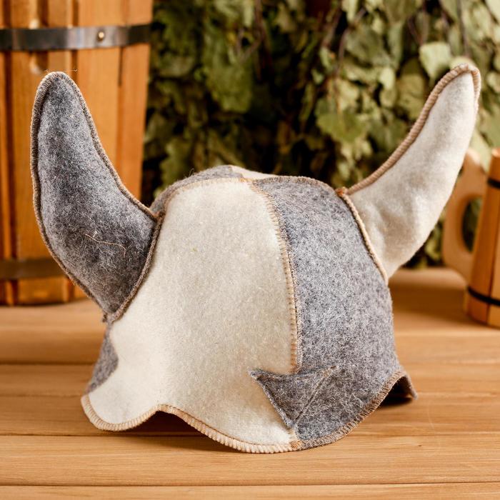 Шапка для бани "Шлем викинга" войлок, комбинированная - фото 1908248416